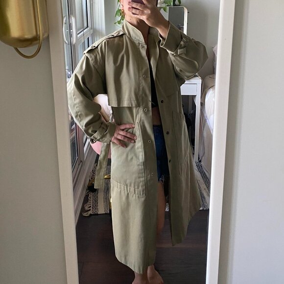 SEARS Vintage 80's Tan Longline Trench Coat Size 8 - Picture 3 of 12